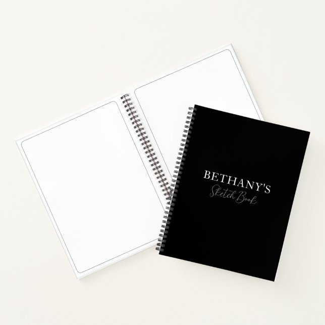 Cuaderno Bloc de notas de nombre blanco y negro (Interior)
