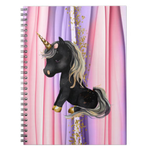 Cuaderno Bloc de notas de orejas rosadas de Unicornio negro
