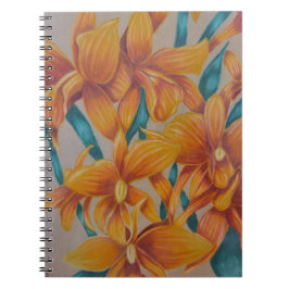 Cuaderno bloc de notas de orquídeas naranja