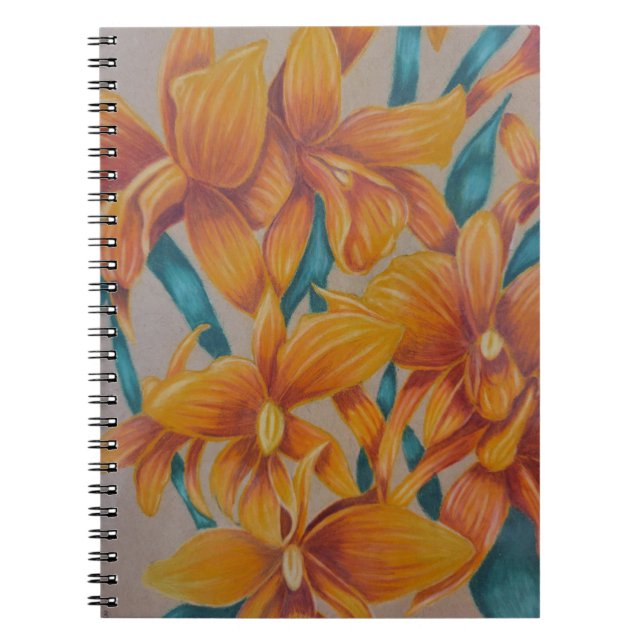 Cuaderno bloc de notas de orquídeas naranja (Frente)