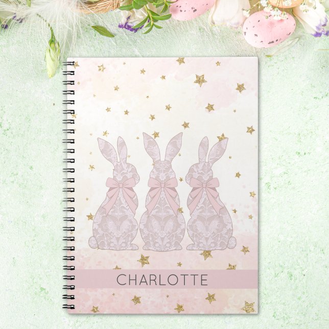 Cuaderno Bloc de notas de Pascua para conejitos de encaje p (Personalized Lace Bunny Easter Notebook)