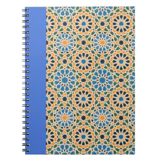 Cuaderno Bloc de notas de patrón de Boho azul en Bloom (Frente)
