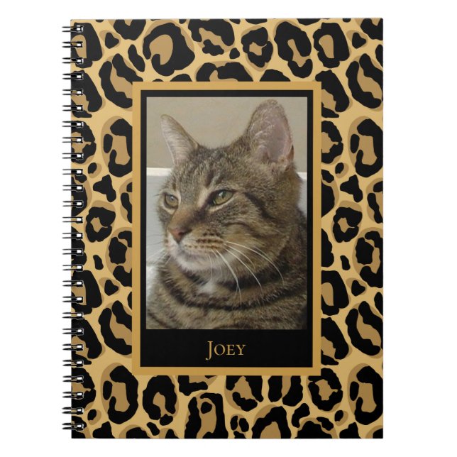 Cuaderno Bloc de notas de patrón Leopard con nombre de foto (Frente)