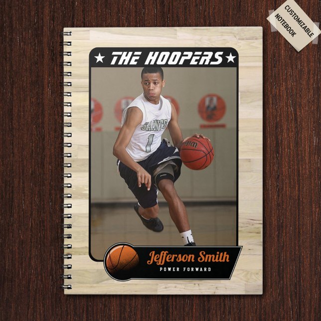 Cuaderno Bloc de notas de Personalizable de jugador de balo (Basketball spiral notebook with custom team name and basketball player name)