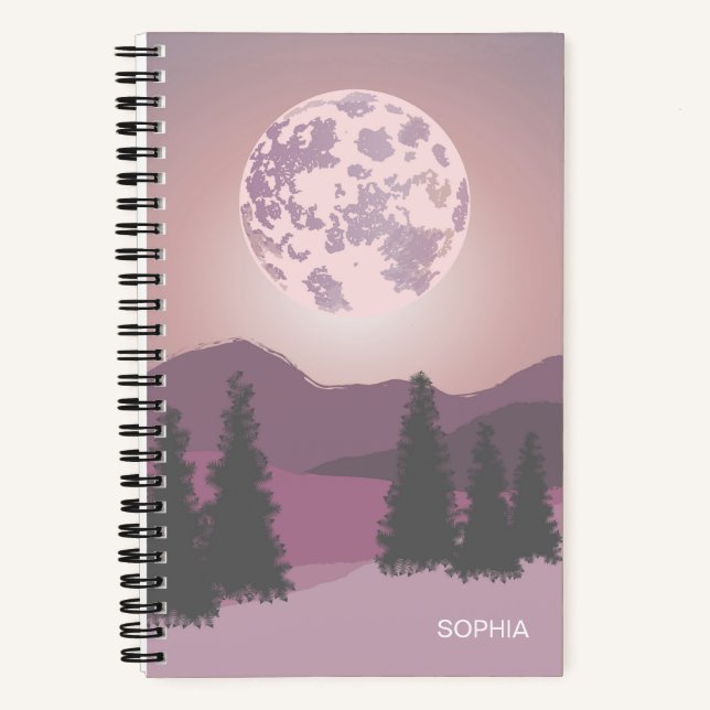 Cuaderno Bloc de notas de Personalizable de Luna Rosa sobre (Anverso)
