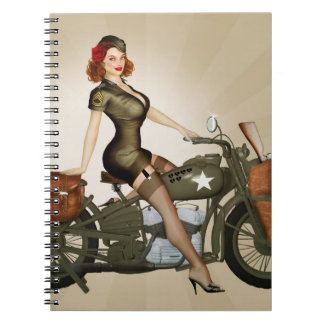Cuaderno Bloc de notas de Pinup para motocicleta del ejérci