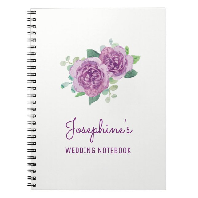 Cuaderno Bloc de notas de planificación de Boda de Rosa púr (Frente)