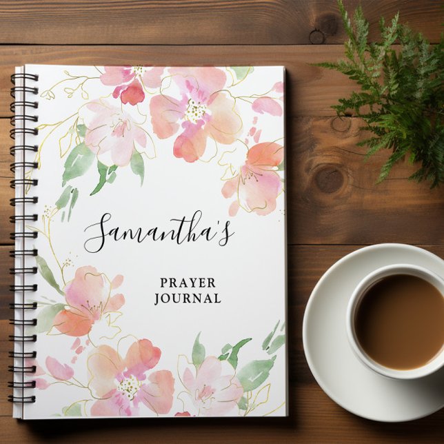 Cuaderno Bloc de notas de plegarias florales rosadas espira (Subido por el creador)