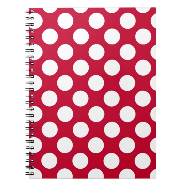 Cuaderno Bloc de notas de Polkadots blancos y rojos (Frente)