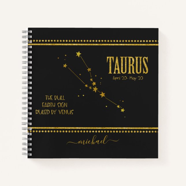 Cuaderno Bloc de notas de Rótulo Taurus Star Zodiac (Anverso)