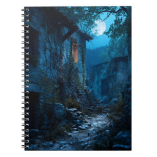 Cuaderno Bloc de notas de ruta de aldea abandonada iluminad