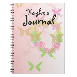Cuaderno Bloc de notas de San Valentín con flores y maripos