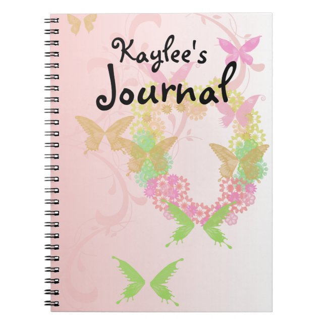 Cuaderno Bloc de notas de San Valentín con flores y maripos (Frente)