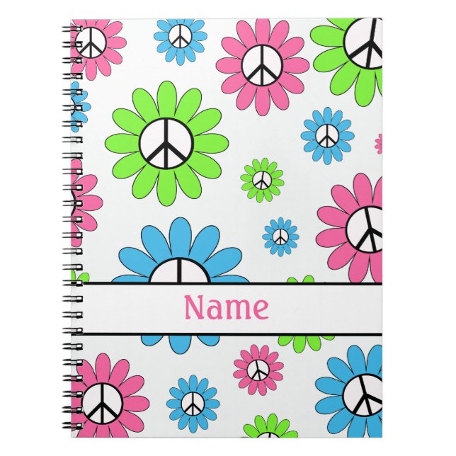 Cuaderno Bloc de notas de signo de paz blanco rosado person (Frente)