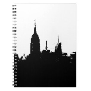 Cuaderno Bloc de notas de silueta blanco negro de Nueva Yor