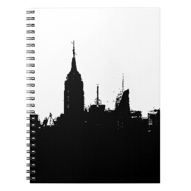 Cuaderno Bloc de notas de silueta blanco negro de Nueva Yor (Frente)