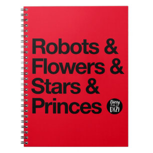 Cuaderno Bloc de notas de texto negro y robots