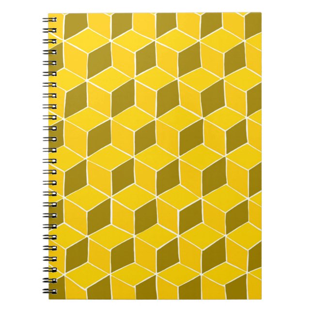 Cuaderno bloc de notas de trama de tejido de cubo amarillo (Frente)