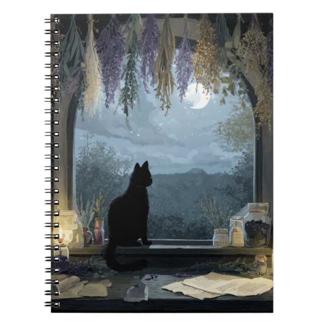 Cuaderno Bloc de notas de ventana herbal de gato iluminado  (Frente)