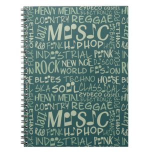 Cuaderno bloc de notas de Word Collage de géneros de música