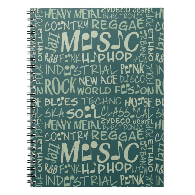 Cuaderno bloc de notas de Word Collage de géneros de música (Frente)
