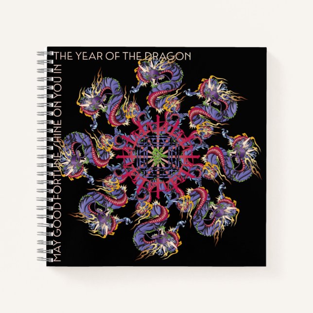 Cuaderno Bloc de notas del año del dragón Mah Jongg (Anverso)