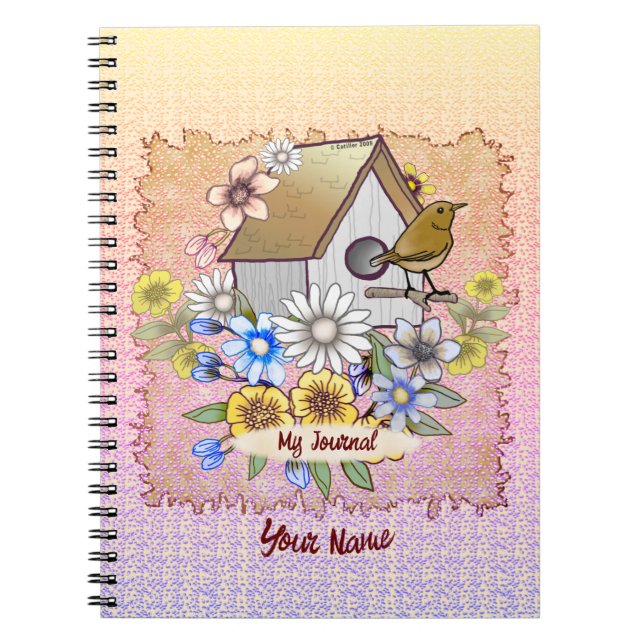 Cuaderno bloc de notas del diario Birdhouse Wren (Frente)