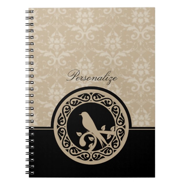 Cuaderno Bloc de notas Ebony Lovebird Damask (Frente)