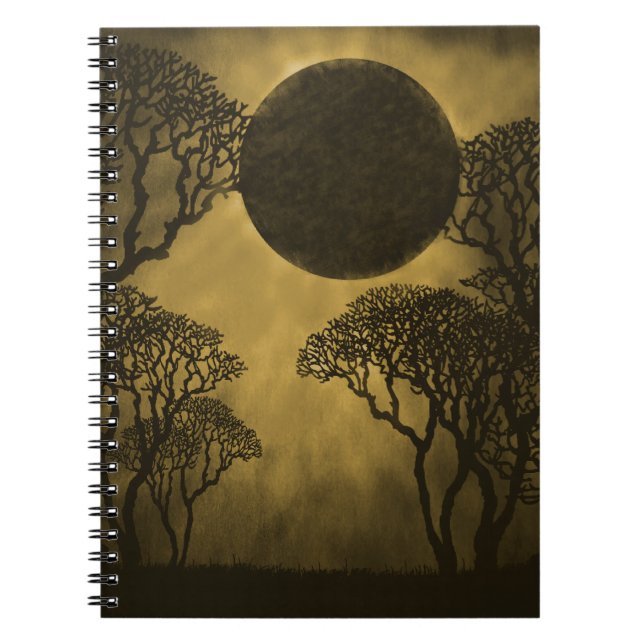 Cuaderno Bloc de notas Eclipse de bosque oscuro, oro (Frente)