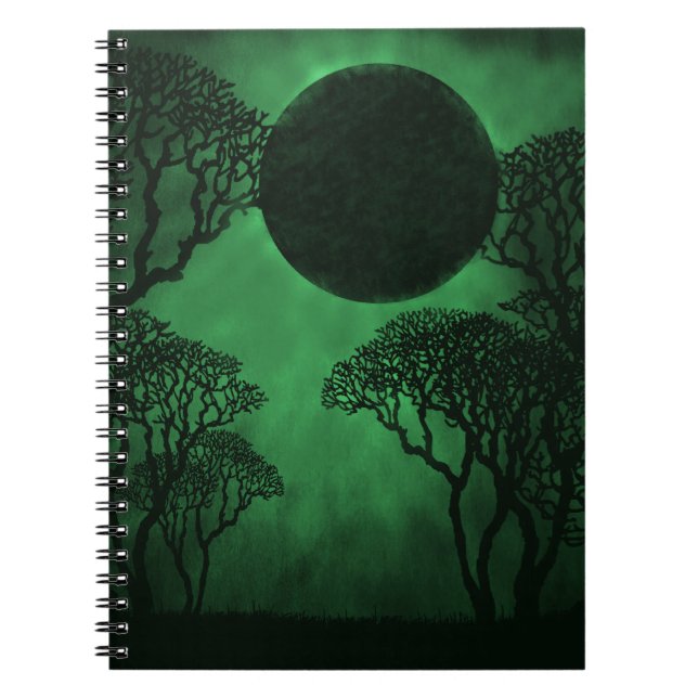 Cuaderno Bloc de notas Eclipse de bosque oscuro, verde (Frente)