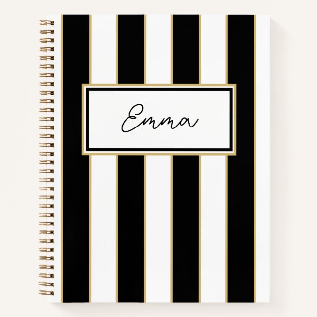 Cuaderno Bloc de notas Emma Stripe en blanco y negro (Anverso)