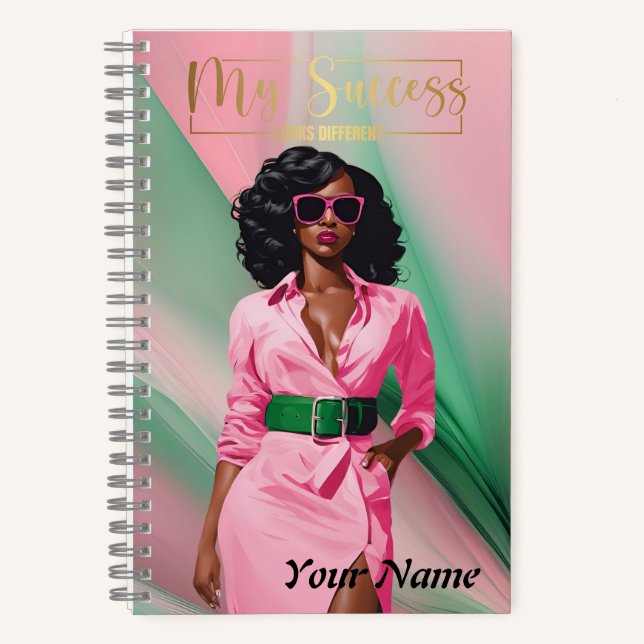 Cuaderno Bloc de notas en espiral A5 Resumen rosa y verde (Anverso)