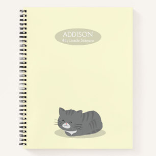 Cuaderno Bloc de notas en espiral amarillo de gato gris lin