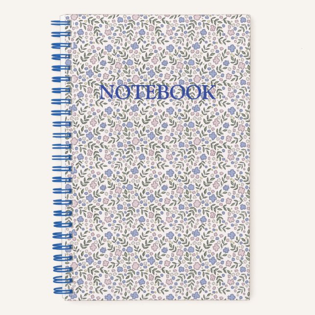 Cuaderno Bloc de notas en espiral azul rosa claro con flore (Anverso)