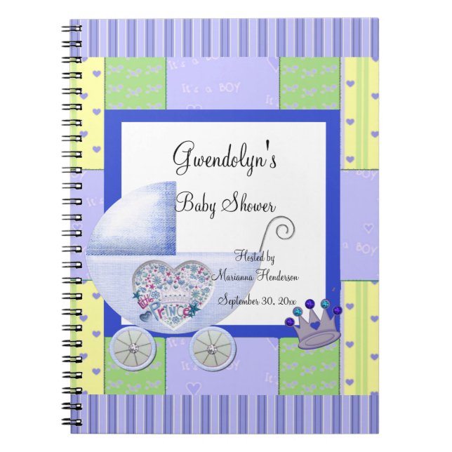 Cuaderno Bloc de notas en espiral Baby Shower de Blue Princ (Frente)