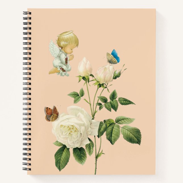 Cuaderno Bloc de notas en espiral Beige Angel Floral Maripo (Anverso)