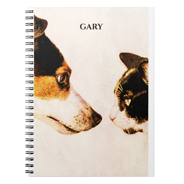 Cuaderno bloc de notas en espiral "CAT AND DOG", nombre per (Frente)