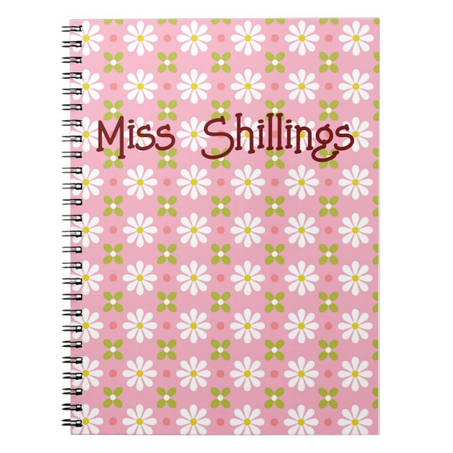 Cuaderno bloc de notas en espiral con patrones daisy person (Frente)