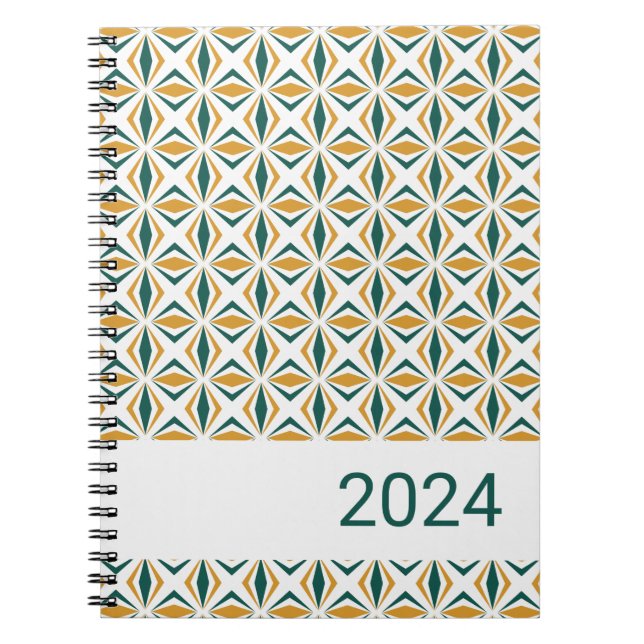 Cuaderno Bloc de notas en espiral con rayas de oro y verde  (Frente)