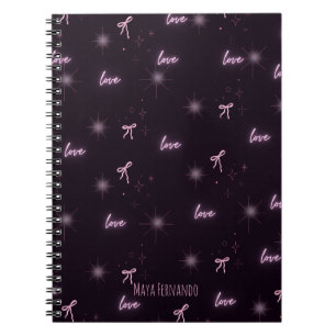 Cuaderno bloc de notas en espiral con temas de amor negro y