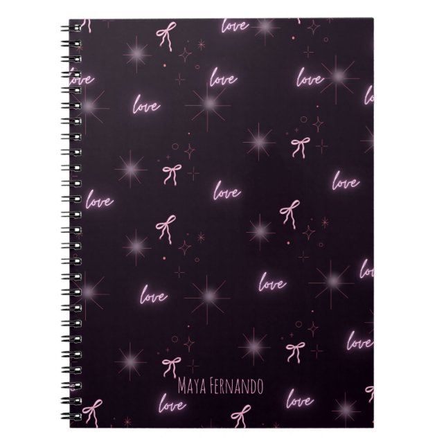 Cuaderno bloc de notas en espiral con temas de amor negro y (Frente)