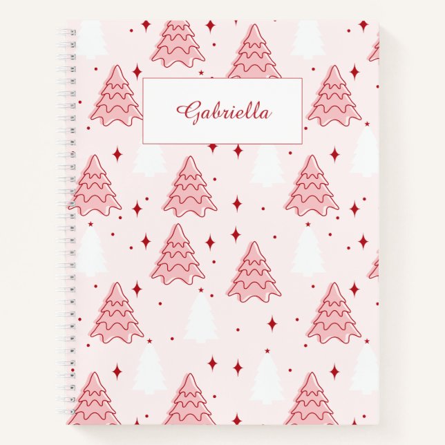 Cuaderno Bloc de notas en espiral de árbol de Navidad rosa  (Anverso)