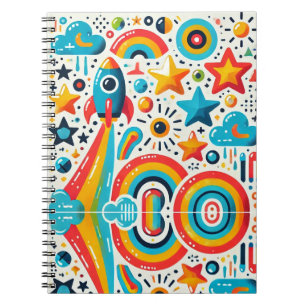 Cuaderno Bloc de notas en espiral de "arco iris de cohetes"