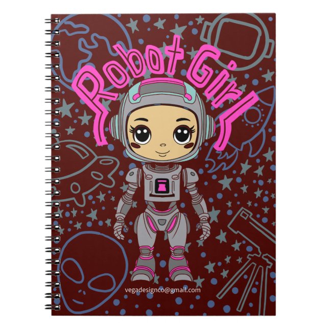 Cuaderno Bloc de notas en espiral de Chica Robot (Frente)