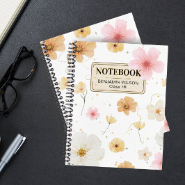 Cuaderno Bloc de notas en espiral de color floral blanco y 