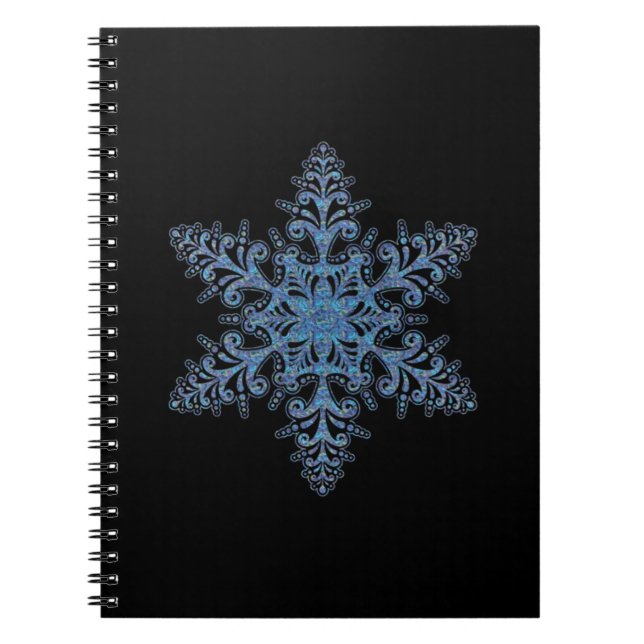 Cuaderno Bloc de notas en espiral de copos de nieve azul (Frente)