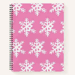 Cuaderno Bloc de notas en espiral de copos de nieve rosa