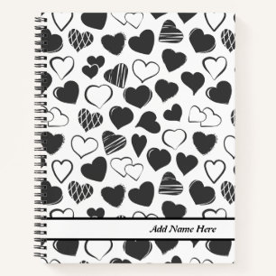 Cuaderno Bloc de notas en espiral de corazón blanco y negro