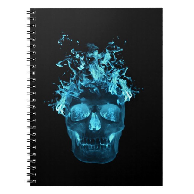 Cuaderno Bloc de notas en espiral de cráneo de fuego azul (Frente)
