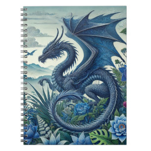 Cuaderno Bloc de notas en espiral de dragón azul   Con temá